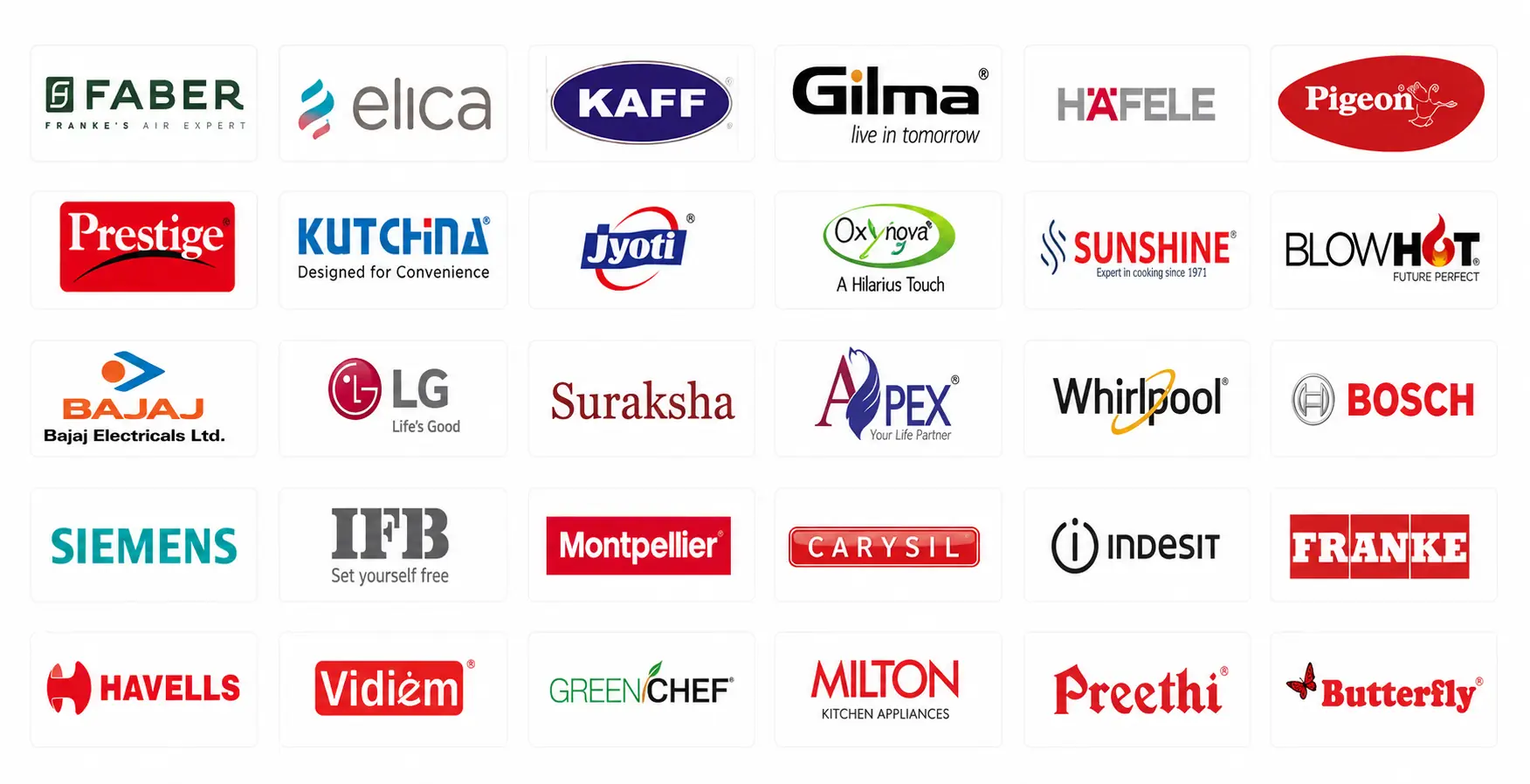 Popular gas appliance and kitchen chimney brands we service