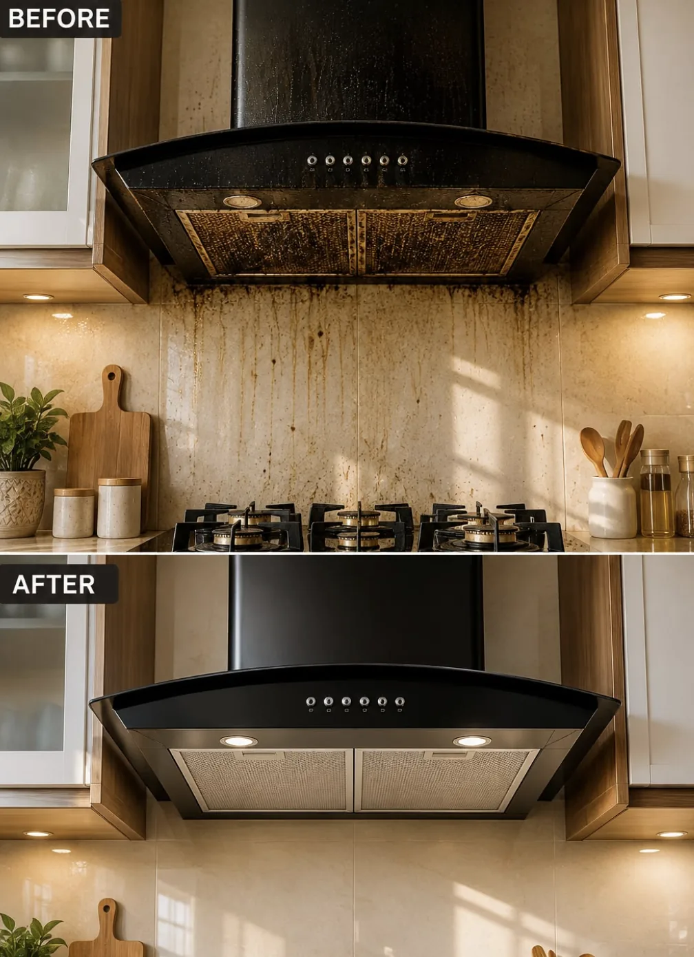 Kitchen chimney before and after cleaning