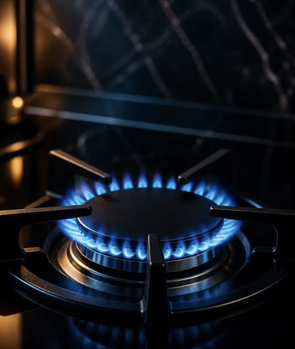 Close-up of a blue gas burner flame